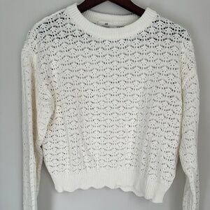 H&M Girls White Pointelle-Knit Sweater — Size US 20